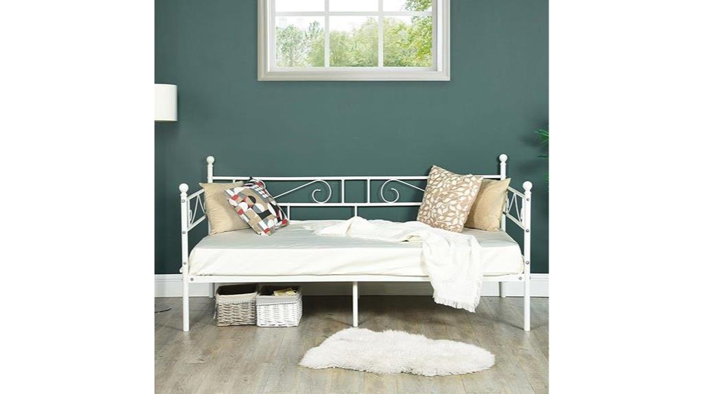 beige metal twin bed