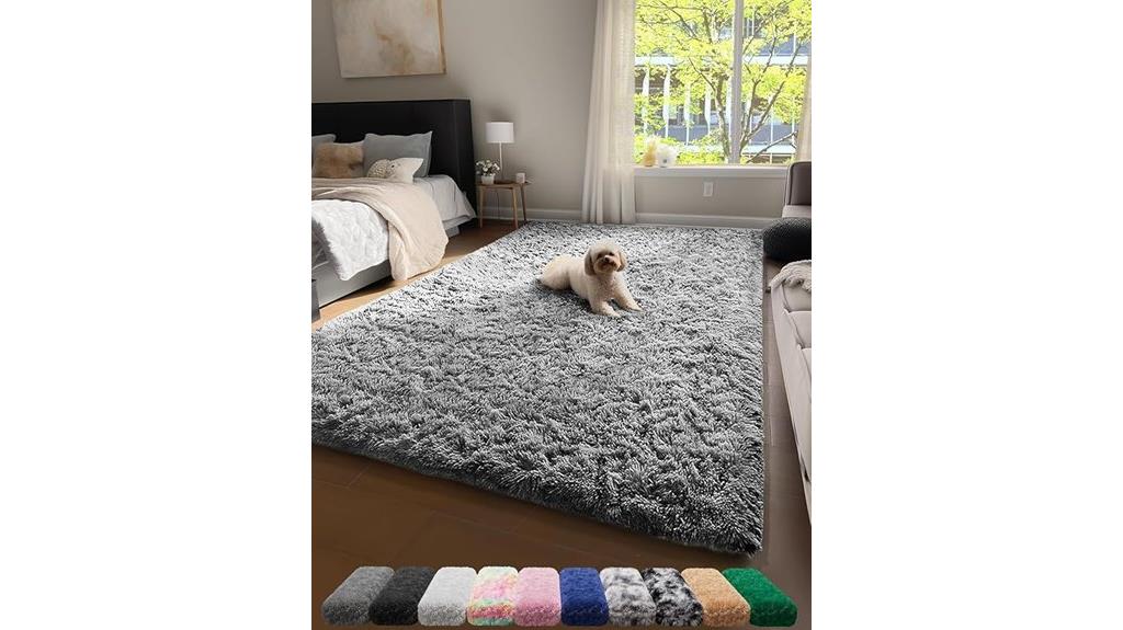 grey fluffy bedroom rug