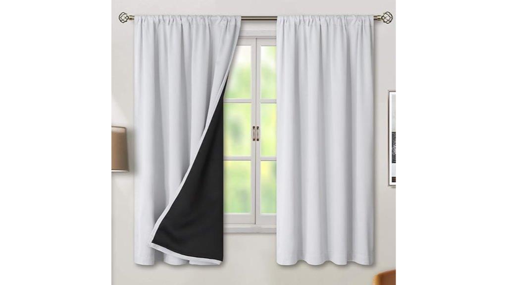greyish white blackout curtains