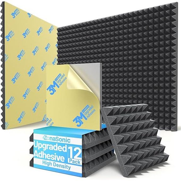 12 Pack Acoustic Foam Panels with Self-Adhesive Black