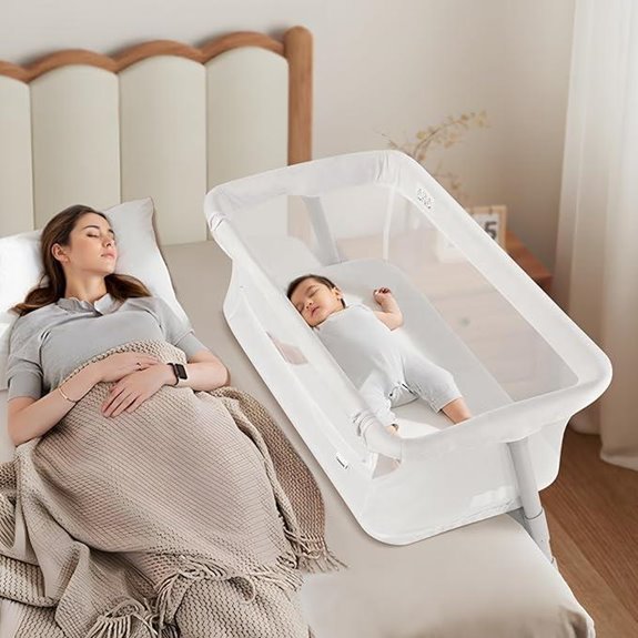 Cowiewie Baby Bassinet Bedside Sleeper with Mesh Sides