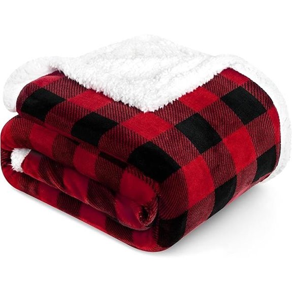 PAVILIA Buffalo Plaid Sherpa Throw Blanket