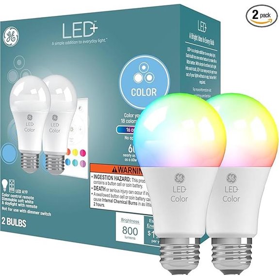 GE Color Changing LED Bulbs with Remote (2 Pack)