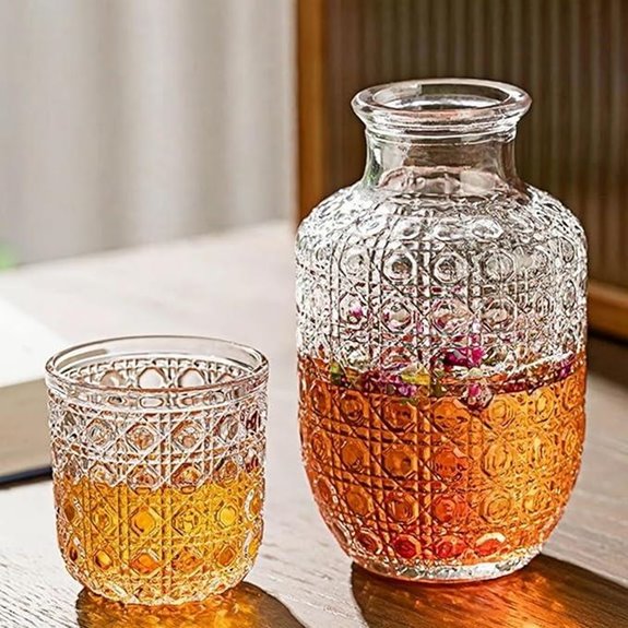 Bedside Water Carafe & Glass Set with Pattern
