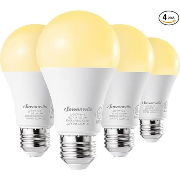 Dewenwils 4-Pack A19 Dimmable LED Light Bulbs