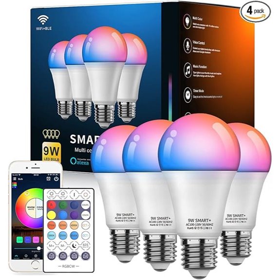 Smart Light Bulbs 4Pack with Remote and RGB Color
