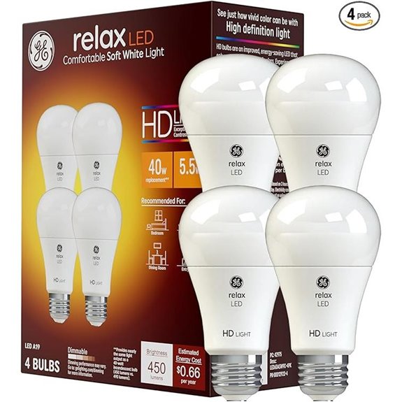 GE Relax LED Light Bulbs 40 Watt Soft White A19 (4 Pack)