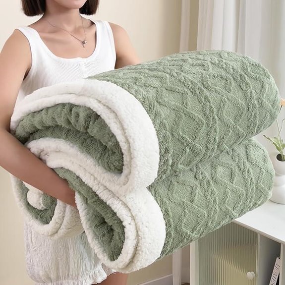 Sherpa Queen Size Cozy Fleece Blanket Green