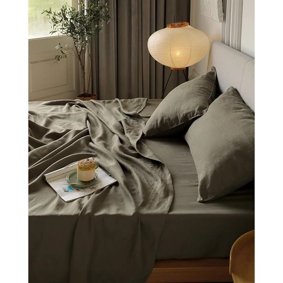 XIFA Olive Green Linen Sheets Queen Set