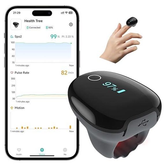 Pulse Oximeter O2 Ring with App and Sleep Monitoring
