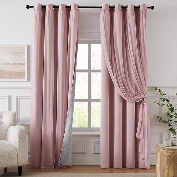 Blackout Pink Curtains with Sheer Overlay (52 x 84)