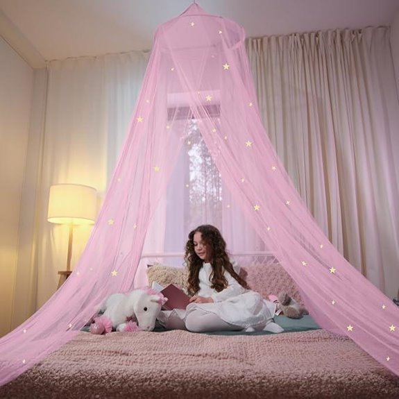 Pink Starry Bed Canopy for Kids Fits All Sizes