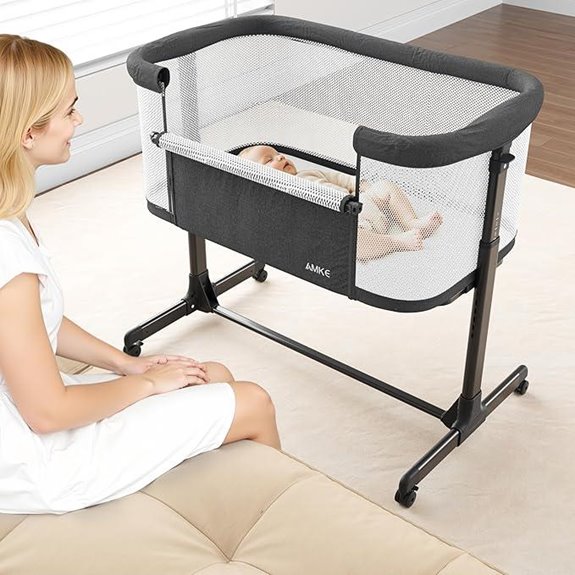 AMKE Baby Bassinet Bedside Sleeper with Wheels