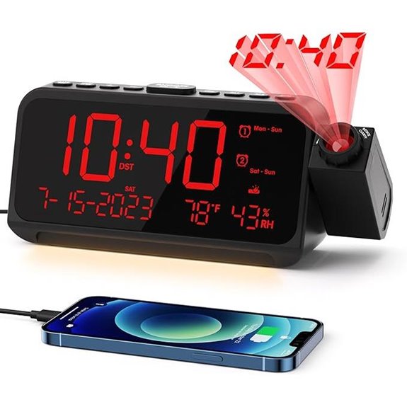 ROCAM Projection Clock with Alarm Date Temp Night Light