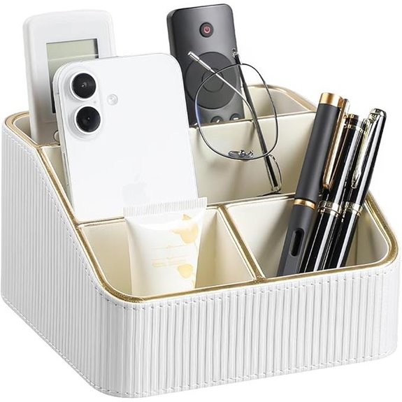 PU Leather Remote Control Organizer with 4 Compartments