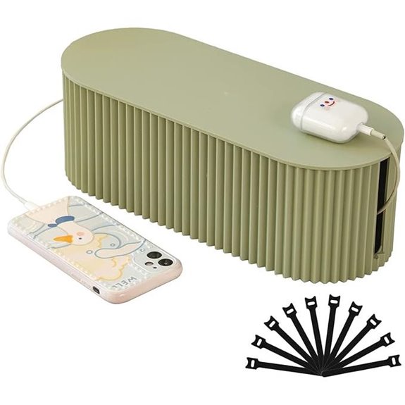 FABROK Cable Management Box with Ties (Small/Green)