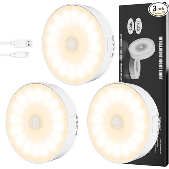 3-Pack Rechargeable LED Motion Sensor Night Lights