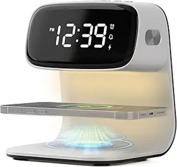 Digital Alarm Clock with Wireless Charging and Nightlight