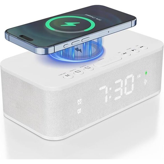 Digital Alarm Clock with Wireless Charger and Bluetooth