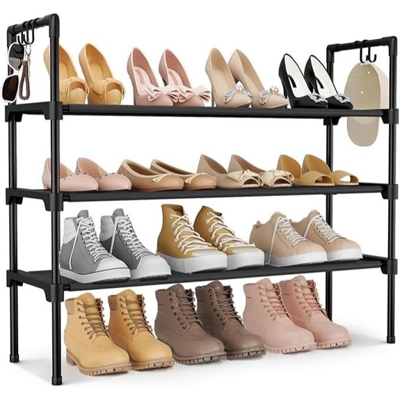 3-Tier Shoe Rack Organizer with Hooks