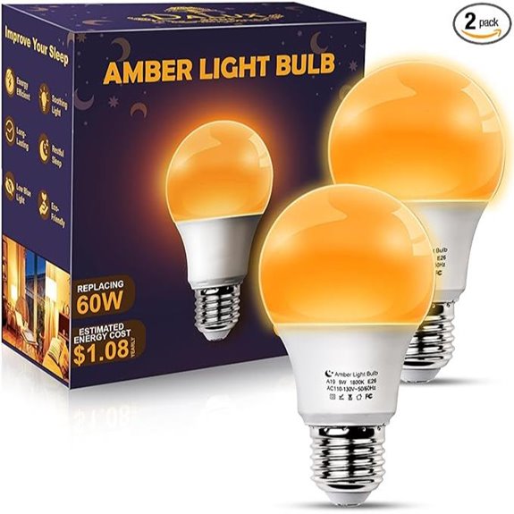 Amber Sleep Light Bulbs 2-Pack Warm E26 Lamps