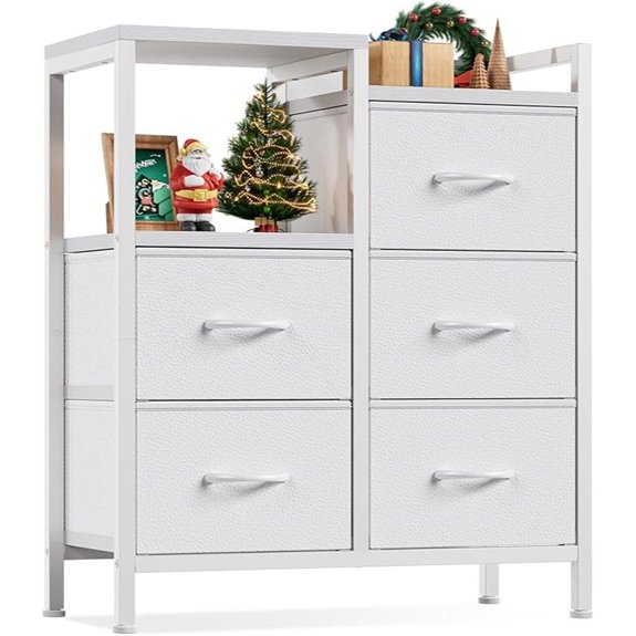Furnulem 5-Drawer White Bedroom Dresser with Metal Frame