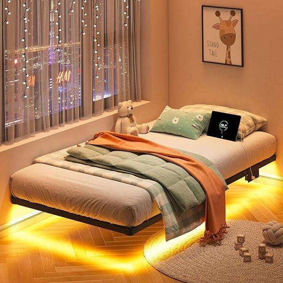 led lit floating twin bed